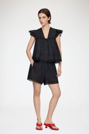 Ganni Black Shorts in Linen - Size 32