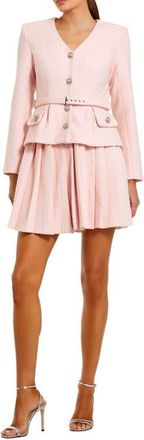 Mac Duggal V-Neck Boucl&eacute; Long Sleeve Mini Dress with Buttons in Blush at Nordstrom, Size 10