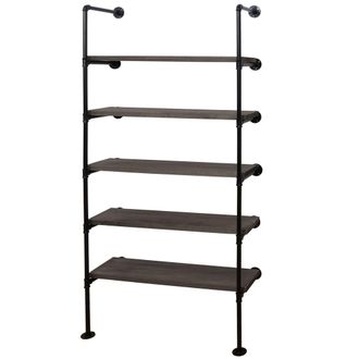 Hhg Nunca Usado] Estanter&iacute;a De Pie Hhg 451, Estanter&iacute;a De Sal&oacute;n Estanter&iacute;a Para Libros, Dise&ntilde;o Industrial Madera Metal, 165x80x28cm, Gris-marr&oacute;n