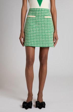 Valentino Houndstooth Cotton Blend Tweed Miniskirt in Green at Nordstrom, Size 4 Us