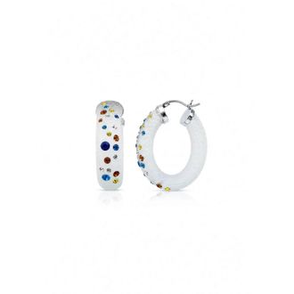 Gold & Honey Womens Small Oval Confetti Hoop Earrings In White