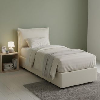 Talamo Italia Cama Individual Rossella, Cama Contenedor Con Revestimiento De Tela, 100% Made In Italy, Apertura Frontal, Con Colch&oacute;n 80x200 Cm Incluido, Beige, Con 