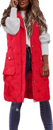 Generic gilets for women uk hooded gilet womens Womens Long Hooded Gilets Sleeveless Zipper Padded Quilted Jackets Winter Warm Vest Coats Windproof Parka Plus