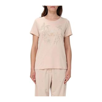 Liu Jo Tops, Dames, Beige, M, Bloemen Strass T-shirt