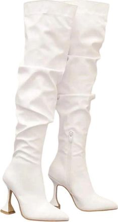 Generic Women Knee High Leather Boots Pointed Toe Side Zipper Winter Business Casual Office Boot