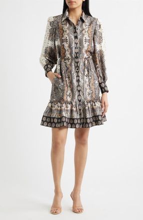 Julia Jordan Mixed Paisley Long Sleeve Shirtdress in Sand Multi at Nordstrom, Size 12