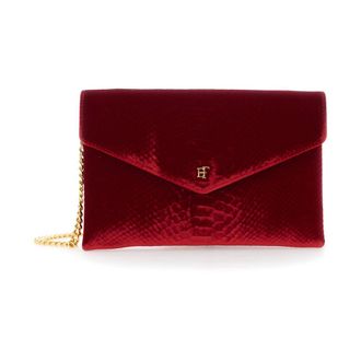 Elisabetta Franchi Fluwelen Clutch met Kettingriem - Dames - Tassen - Rood - Maat: ONE Size Katoen