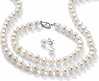 Palm Beach Jewelry 3 Piece Cultured Freshwater Pearl Necklace Bracelet and Earrings Set.925 Silver