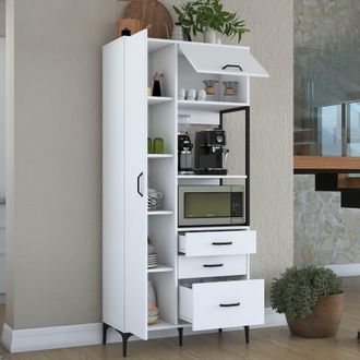 Dmora Credenza Solofra, Mueble 5 Estantes, 3 Cajones, 2 Puertas, 90x40x199h Cm Blanco