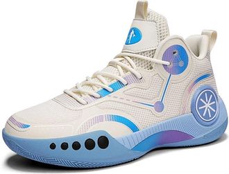 Generic Unisex Fashionable Basketball Shoes Shock-Absorbing Anti Slip Breathable Youth Outdoor Sports Training Walking Shoes(Beige,4.5 UK)