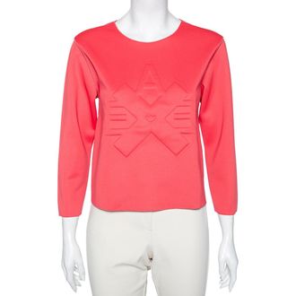 Emporio Armani Pink Jersey Logo Embossed Long Sleeve Top
