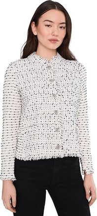 Nic+Zoe Petite Nep Weave Military Fringe Mix Knit Jacket Womens Jacket Cream : PS, Cotton/Nylon/Polyester