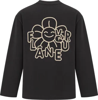 Flaneur Smiling-Flower Graphic Long-Sleeve T-Shirt - Black