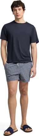 Onia Classic Charles 5 Swim Trunk in Navy Plaid at Nordstrom, Size Xx-Large
