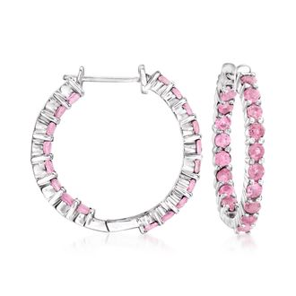 Ross-Simons Pink Tourmaline Inside-Outside Hoop Earrings in Sterling Silver