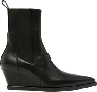 Rick Owens Black Leather Wedge Boots