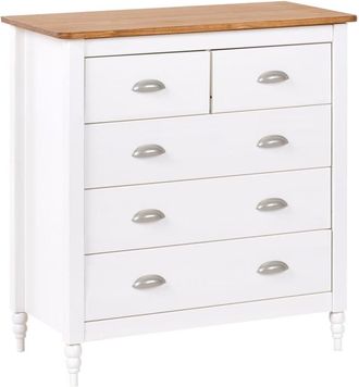 Beliani C&oacute;moda de 5 cajones Madera de pino Blanco
