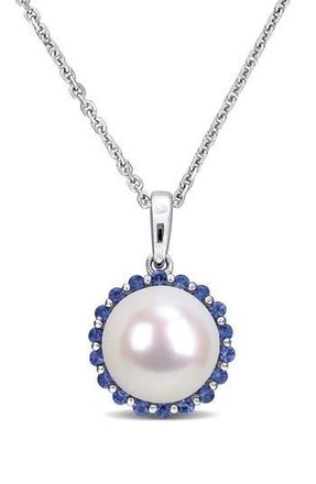 Delmar Sapphire & Cultured Pearl Pendant Necklace in Blue at Nordstrom Rack