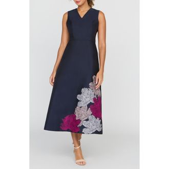 Kay Unger Aria Floral Cocktail Dress in Dark Navy at Nordstrom, Size 16