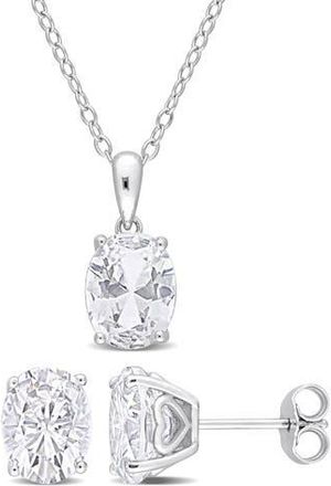 Delmar Oval Cut White Topaz Stud Earrings & Pendant Necklace Set at Nordstrom Rack