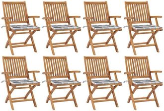 vidaXL Vidaxl - Sillas de jardín plegables 8 uds madera maciza teca con cojines