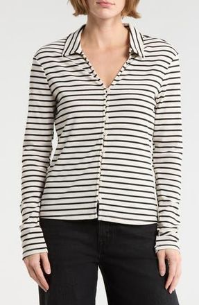 Sanctuary Collared Ribbed Knit Sweater in Chalk White/Black at Nordstrom Rack, Size X-Small