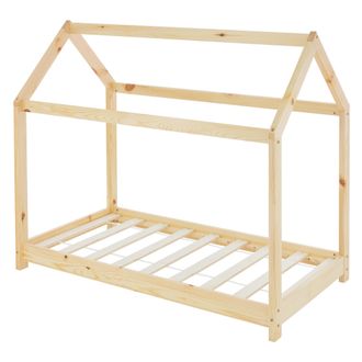 ML Design Cama infantil casa 70 x 140 cm color natural con colch&oacute;n espuma fr&iacute;a