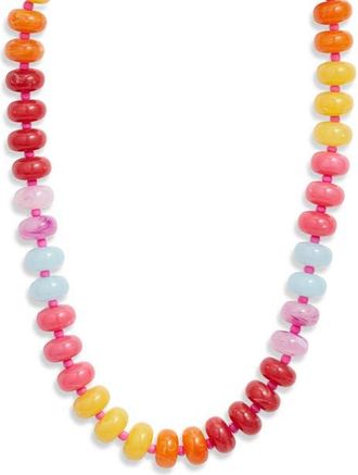 Nordstrom 12mm Beaded Necklace in Pink Multi- Gold at Nordstrom
