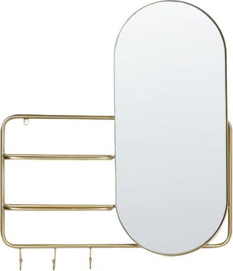Beliani Beliani - Wall Hanging Framed Mirror with Hooks and Shelves 72 x 80 cm Gold Brion