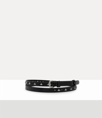 Vivienne Westwood Mini Alex Orb Stud Belt Emboss Croc Leather Black One Size Women