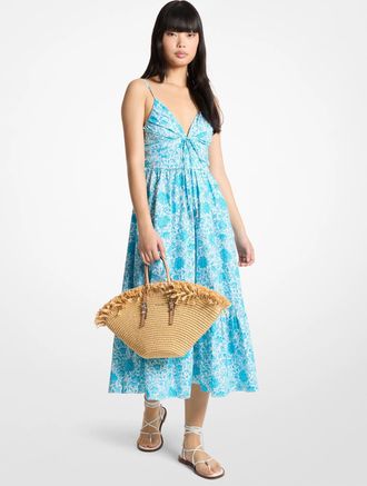 Michael Kors Floral Print Cotton Poplin Midi Dress