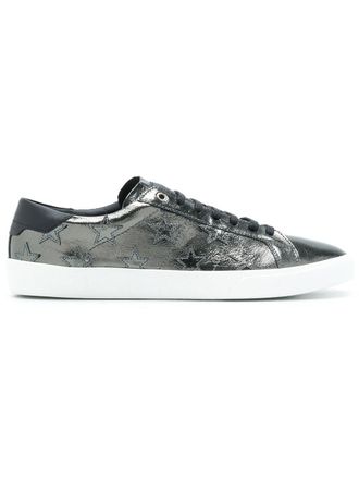 Saint Laurent Court star-patch crackle-effect sneakers - men - Polyamide/Rubber/Leather/Goat Skin - 40.5 - Metallic