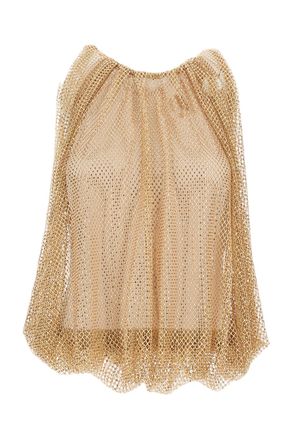 Sportmax Loose-Fit Metallic Gold Mesh Top with Crewneck Design