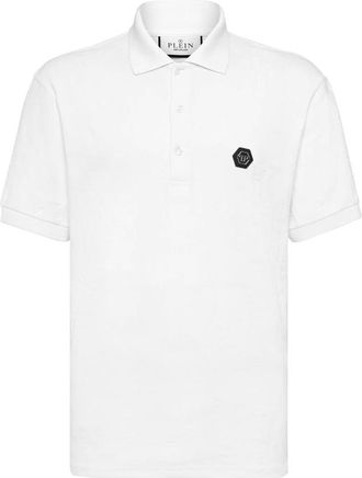 Philipp Plein Tops, Heren, Wit, L, Katoen, Polo T-Shirt Jacquard Crest