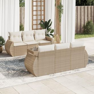 vidaXL Vidaxl - Set Sof&aacute;s De Jard&iacute;n 7 Piezas Y Cojines Rat&aacute;n Sint&eacute;tico Beige