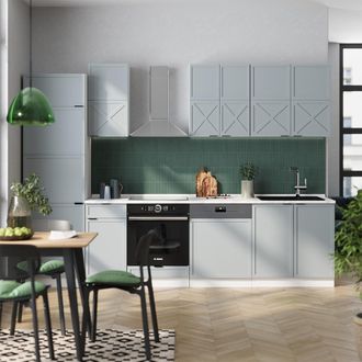 Vicco Mueble De Cocina Fame-line, Azul Claro-gris-blanco, 300 Cm, Et Antracita, Vicco