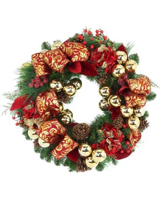 Creative Displays Inc. Handmade 26In Holiday Wreath With Hydrangeas, Ornaments & Bows