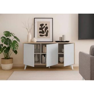 Dmora Aparador Annina, Buf&eacute; De Sal&oacute;n, Aparador De Sal&oacute;n, Despensa De Cocina, 154x40h72 Cm, Roble Y Blanco - Dmora