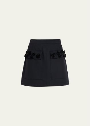 Plan C Rosette-Embellished Wool Mini Skirt
