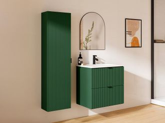 Vente-Unique Mobile per bagno sospeso con scanalature con lavabo da incasso e colonna - Verde opaco - 60 cm - ZEVINI