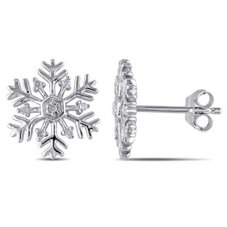 Amour Diamond Snowflake Stud Earrings In Sterling Silver