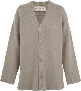 Cortana Baby Alpaca en Zijde Grijze Cardigan - Heren - Vesten - Grijs - M - Wol - Truien & Vesten