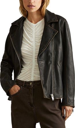 Reiss Beau-Relaxed Sheep Leather Biker Jacket