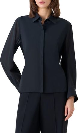 Akris Drawstring Cotton Voile Button-Up Shirt in Black at Nordstrom, Size 10