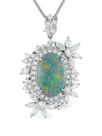 Luxury Bazaar platinum diamond and opal necklace - women - Platinum/Diamond/Opal - One Size - Silver