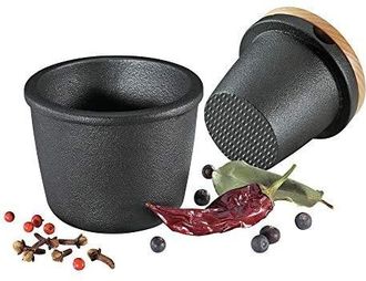Zassenhaus Mortero De Especias De Hierro Fundido Zassenhaus Con Tapa De Haya, 8 Cm De Di&aacute;metro