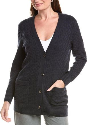 Lafayette 148 New York Petite Basket Stitch Button Front 100% Cashmere Cardigan