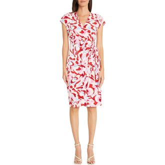 Maggy London Matte Jersey Short Sleeve Wrap Dress in Ivory/Pink at Nordstrom Rack, Size 2