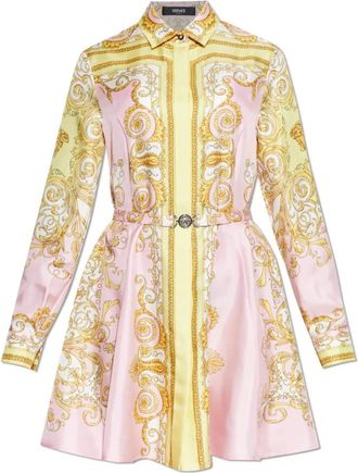Versace Gedrukte Zijde Twill Midi Overhemdjurk - Dames - Shirt Kleedjes - Veelkleurig - M - Kleedjes