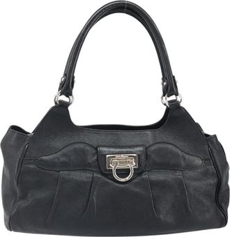 Ferragamo Gancini Handbag Leather Black Leather Handbag (Pre-Owned)